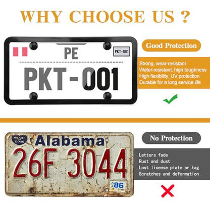 Clear License Plate Covers, 2 Pack Unbreakable Car Tag Frame Protector with Screws Caps and Rattle Proof Pads, Standard US Plates Protective Shield(Style:Black Frame) - style: Black Frame