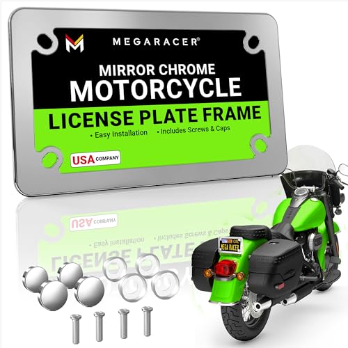 Premium Motorcycle Mirror Chrome License Plate Frame, Rust-Free Stainless Steel, Rattle-Free Thin Metal & Street Legal, Universal Fit Tag Holder for Harley Davidson Bike Scooter, Porta Placa Para Moto - color: Chrome