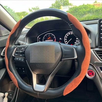 Steering Wheel Cover, Universal Suede/Carbon Fiber Anti-Slip Breathable Segmented Steering Wheel Cover for Men/Women, Universal Fit for 99% Car Steering Wheel (Suede-Brown) - color: suede-Brown