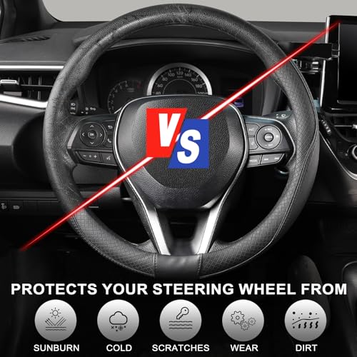 SEG Direct Steering Wheel Cover 14.5-15 inch (37-39 cm) Medium Size, Microfiber Leather, Non-Slip Comfortable Grip, Fits Cars Trucks SUVs, Black - color: Black, size: Standard size[14 1/2''-15'']