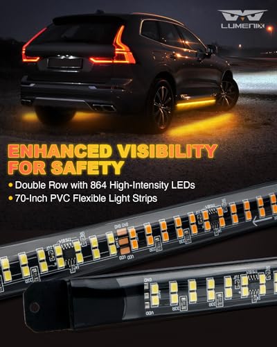 LUMENIX 2PCS 70 Inch Emergency Strobe Lights Strip LED Running Board Flexible Lights Bar Flashing Warning Hazard Safety Side Light for Construction Vehicles Tow Work Trucks Pickups - Amber - color: Amber