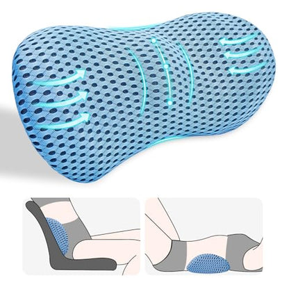 kasney Lumbar Support Pillow, Back Pillow for Low Back Pain Relief, Ergonomic Streamline Car Seat, Office Chair, Recliner and Bed (Blue) - color: Blue