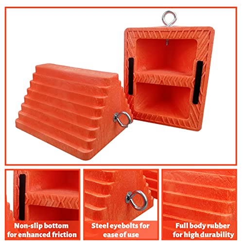 ROBLOCK 2 Pack Wheel Chocks Heavy Duty Orange with Eyebolt for Travel Trailer, 10" Length x 8" Width x 5.7" Height - color: Orange(2 Packs)