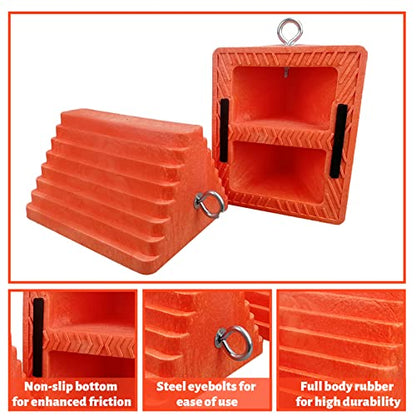 ROBLOCK 2 Pack Wheel Chocks Heavy Duty Orange with Eyebolt for Travel Trailer, 10" Length x 8" Width x 5.7" Height - color: Orange(2 Packs)