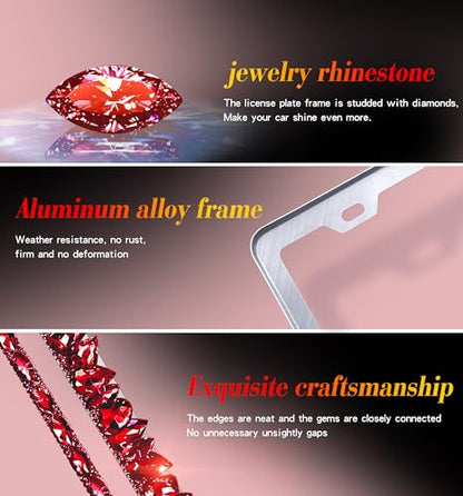 Bling License Plate Frame 1 Pack Rhinestone Bedazzled License Plate Over | Holder Sparkly Diamond Stainless Steel Frame （CPJ-03-Red 1 Pack） - color: CPJ-03-Red 1 pack