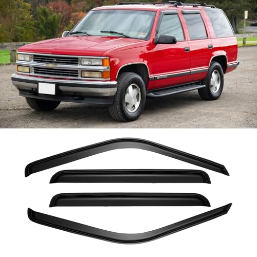 Window Visors for 1995-2000 Tahoe/Yukon, 1992-1999 Suburban, Chevy/GMC C/K 1500/2500/ 3500 for Crew Cab 1992-2000, Rain Guards Vent Deflector Shade Smoke for 1999-2000 Escalade, Tape-On, 4PCS - style: For 1995-2000 | Chevy Tahoe/ GMC Yukon | Out-Channel