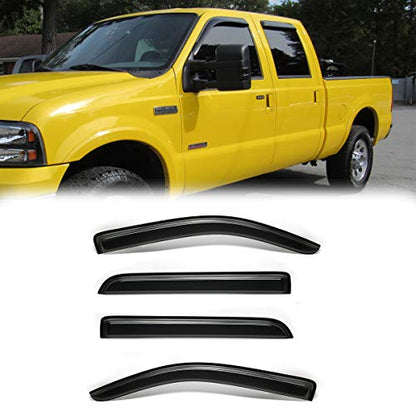 4pcs Outside Mount Window Rain Guards Durable Side Wind Deflectors Dark Smoke Vent Nice Window Visors fit for F-150 15-24 Supercrew Cab (Crew Cab) 17-19 F250/F350 Super Duty Supercrew 94975 - size: for F-150 15-20 Supercrew