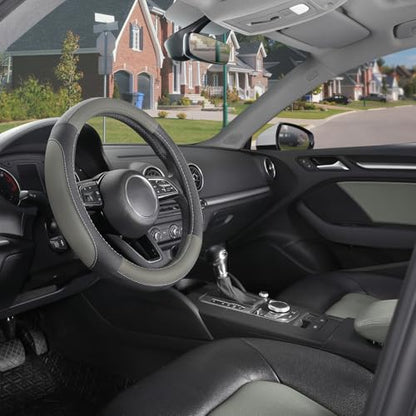 SEG Direct Car Steering Wheel Cover for Prius Civic Model 3 Model Y Camaro, Small Size 14-14.25 inch, Black and Gray Microfiber Leather - color: Black and Gray, size: Small size[14''-14 1/4'']