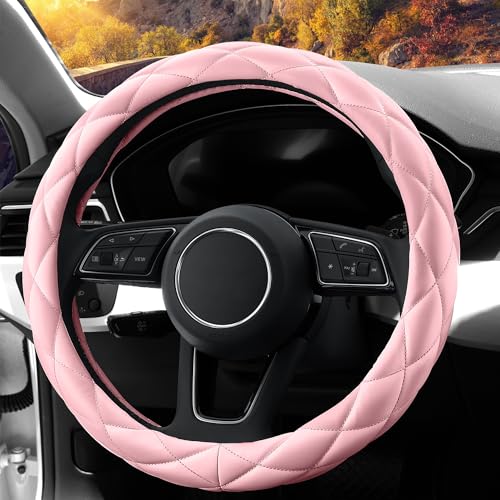 YHONGJT Soft Microfiber Leather Steering Wheel Cover, Universal 15 Inch for Women Girls, Fit Vehicles, Sedans, SUVs, Vans, Trucks - Light Pink - color: A-Baby Pink