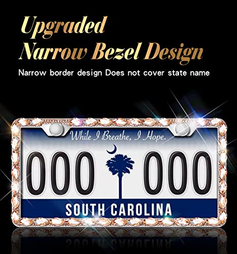 2 Pack Sparkly License Plate Frame for Women,Bling License Plate Holder，Stainless Steel Rhinestone Diamond License Plate Frames，Glitter License Plate with Premium Gift Box - color: gold-2pcs