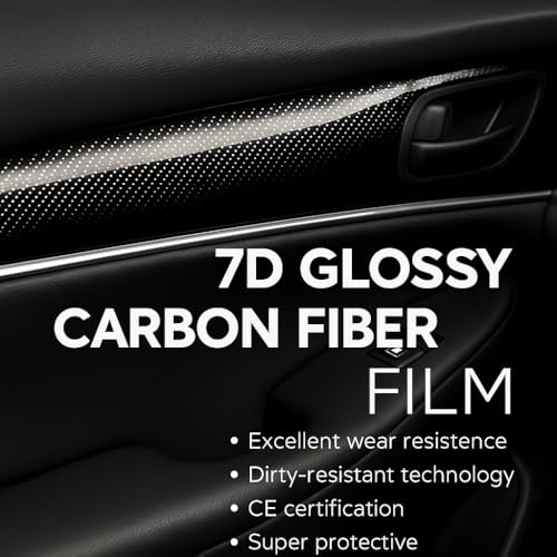 RockRose 7D Super Glossy Black Carbon Fiber Vinyl Wrap, Anti-Wrinkle, Air Release Automotive Bubble Wrap, Self Adhesive Car Vinyl Sticker DIY Decals 1FT x 5FT - color: 7D Black, size: 1FT x 5FT