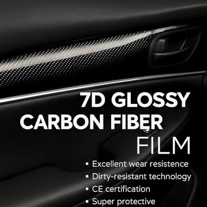 RockRose 7D Super Glossy Black Carbon Fiber Vinyl Wrap, Anti-Wrinkle, Air Release Automotive Bubble Wrap, Self Adhesive Car Vinyl Sticker DIY Decals 1FT x 5FT - color: 7D Black, size: 1FT x 5FT