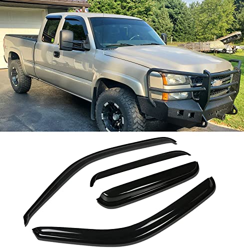 94044 Sunproof Waterproof Side Rain Guards, 4pcs Protective Replacements Wind Deflector Set, Window Visors fit for 1999-2006 Chevy Silverado & GMC Sierra 1500/2500/3500/2500HD Extended Cab - size: 99-06 Double/Extend Cab（Half Rear Door)