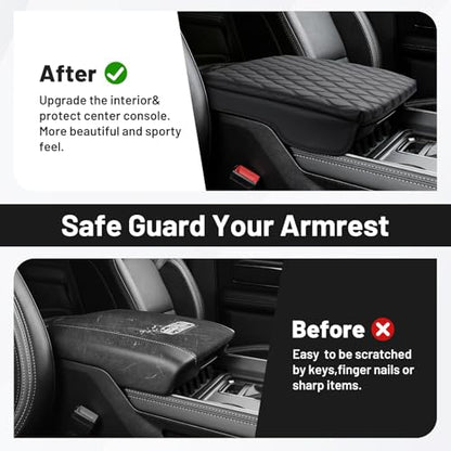 Autorder Center Console Cover for 2019-2025 2026 Dodge Ram 1500/2500/3500 Accessories Armrest Cushion Cover Nappa Leather Middle Console Covers Console Cushion Pad Anti-Scratch(Bucket Seat Only) - size: 19-25 Dodge Ram