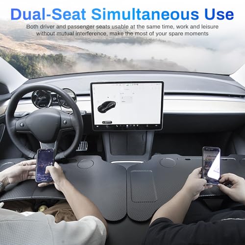 Foldable Table Tray for Tesla Model Y Juniper 2025 2026 Model 3 Highland 2024 2025 2026 Carbon Fiber Food Eating Table Tray Passenger Seat Laptop Desk for 2020-2026 ModelY & 2017-2026 Model3