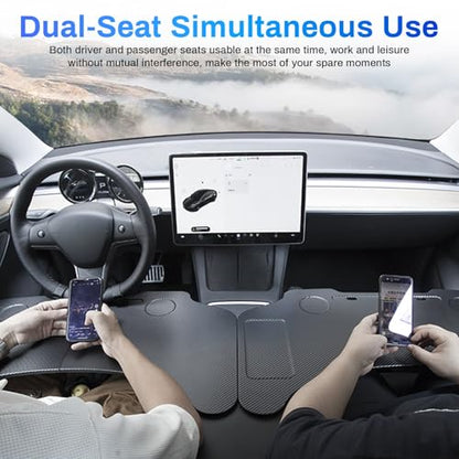 Foldable Table Tray for Tesla Model Y Juniper 2025 2026 Model 3 Highland 2024 2025 2026 Carbon Fiber Food Eating Table Tray Passenger Seat Laptop Desk for 2020-2026 ModelY & 2017-2026 Model3