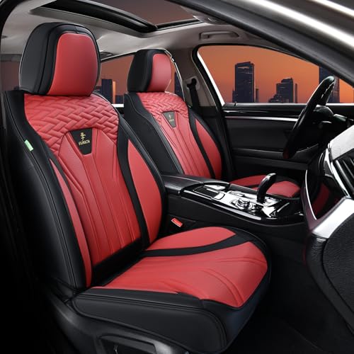 FLORICH Seat Covers for Cars, Waterproof Automotive Seat Covers, Leather Car Seat Covers 2 Pack, Universal Front Seat Cushion Protector for Most Cars Trucks SUV-Black&Burgundy - color: Black&Burgundy, size: FrontPair