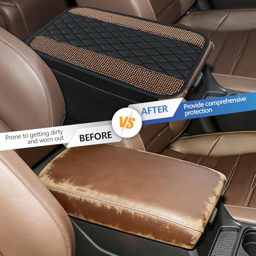 Bling Leather Car Center Console Cover, 12.2"×7.48" Crystal Rhinestone Automotive Arm Rest Cover with Side Pockets, Universal Vehicle Armrest Protector, Interior Car Accessories (Champagne) - color: Champagne