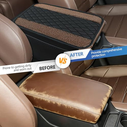 Bling Leather Car Center Console Cover, 12.2"×7.48" Crystal Rhinestone Automotive Arm Rest Cover with Side Pockets, Universal Vehicle Armrest Protector, Interior Car Accessories (Champagne) - color: Champagne