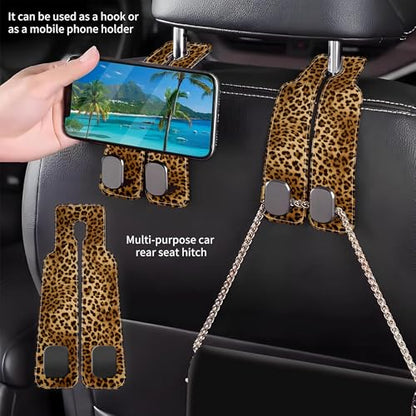 1 Pack Car Seat Headrest Hooks for Purses and Bags Abstract Brown and Black Leopard Bag Purse Holder for Car with Double Metal Hooks Car Purse Hanger Hanging Accessories - color: Abstract Brown and Black Leopard