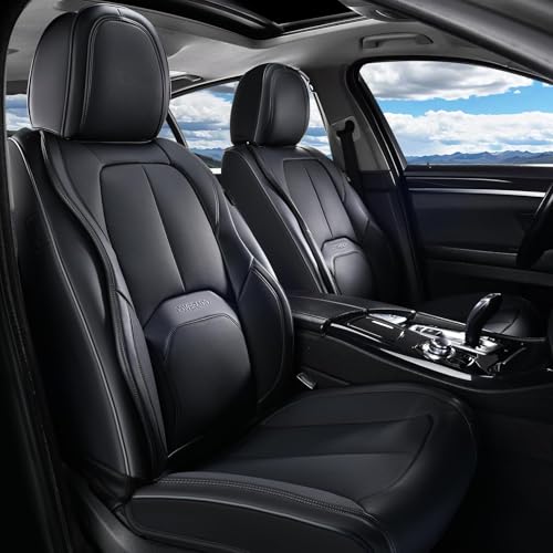 Coverado Automotive Seat Covers, Leather Seat Covers Front Seat, Luxury Car Seat Covers with Lumbar Support, Front Driver Seat Covers, Car Seat Protector Waterproof Universal Fit Most Cars(Black) - color: A-Black, size: Front
