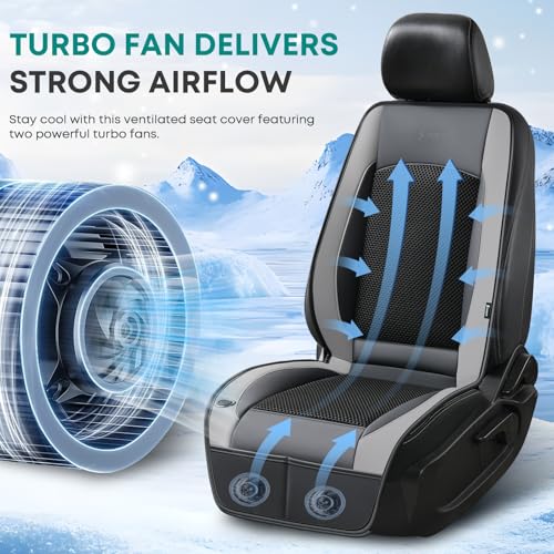 FLORICH Cooling Car Seat Cover Front Seat, 12V-24V Ventilated Seat Cushion, Cooling Car Seat Cushion with 2 Powerful Turbo Fans 3-Speed Adjustable for Summer Driving, Universal Fit for Car SUV Truck - color: Gray
