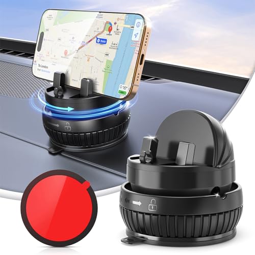 pop-tech Car Suction Dashboard Phone Holder:【360° Rotating & 30° Adjustable】 Vacuum Suction Cup Cell Phone Mount with Anti-Slip Spring Snap, Vehicle Dash Mobile Stand for iPhone Samsung, GPS Device
