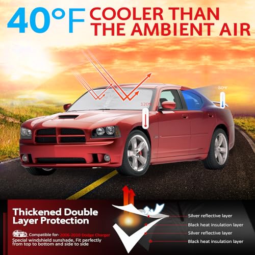 KAYZT Windshield Sun Shade for 2006-2010 Dodge Charger Foldable Sunshade Front Window Custom Fit Car Accessories - size: for 2006-2010 Dodge Charger