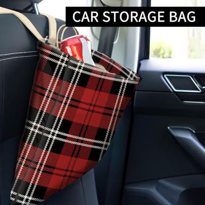 Car Trash Can, Hanging Car Organizer and Storage Bag, Trash Bin for Vehicle, Travelling, Camping Black and Red Checkerboard - color: Black and Red Checkerboard