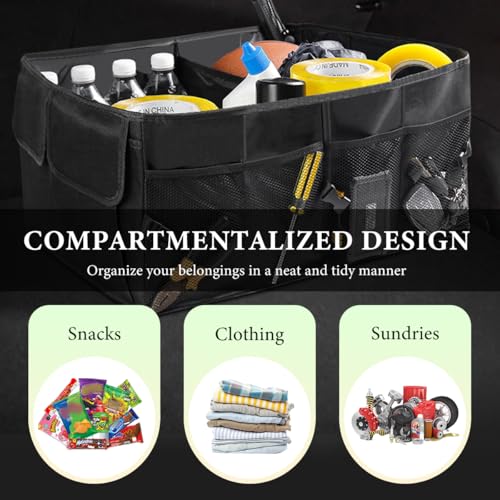 Car Trunk Backseat Organizer, Multi-Compartment Collapsible Trunk Organizer with Net Pockets, Waterproof Oxford Cloth Trunk Storage Box Cargo Container for SUV Car Truck