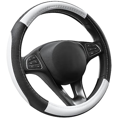 SEG Direct Car Steering Wheel Cover Universal Standard Size 14.5-15 inch, Black and White Microfiber Leather - color: Black and White, size: Standard size[14 1/2''-15'']