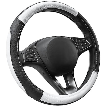 SEG Direct Car Steering Wheel Cover Universal Standard Size 14.5-15 inch, Black and White Microfiber Leather - color: Black and White, size: Standard size[14 1/2''-15'']