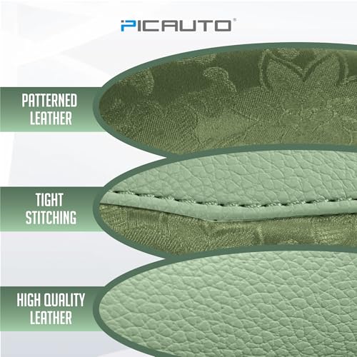 PIC AUTO Steering Wheel Cover, Green Patterned Leather Patchwork Design, Universal Fit 14.5"–15.5" D-Shape Steering Cover, Soft PU Grain Leather, Durable Grip Car Accessory for Girls & Women - color: Fits D-Shape Green
