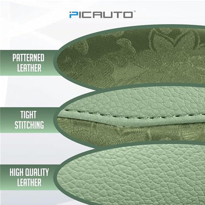 PIC AUTO Steering Wheel Cover, Green Patterned Leather Patchwork Design, Universal Fit 14.5"–15.5" D-Shape Steering Cover, Soft PU Grain Leather, Durable Grip Car Accessory for Girls & Women - color: Fits D-Shape Green