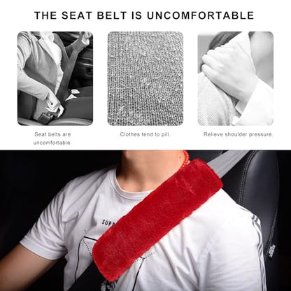 Sun Walker 2PCS Seat Belt Shoulder Pads, Fluffy Soft Plush Auto Seat Belt Pads for Protecting Your Neck & Shoulder, Comfortable Seatbelt Cover Warm Protective Cushion for Most Cars (Red) - color: Red