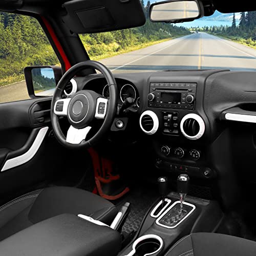 CheroCar 18PCS Interior Trim Kit for Jeep Wrangler JK JKU 2011-2018 4 Door,Steering Button Frame, Air Conditioning Vent Trim Cup Holder Cover,Gear Shift Knobs Frame,White,… - color: White