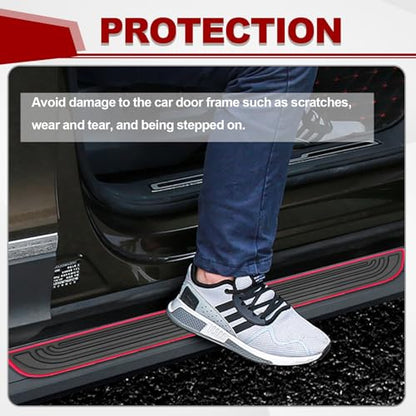 4PCS Car Door Sill Protector, Anti-Scratch & Waterproof Auto Door Edge Step Threshold Protection, Car SUV Automobile Universal Rubber Scratch Resistant Exterior Accessories (Black/Red)