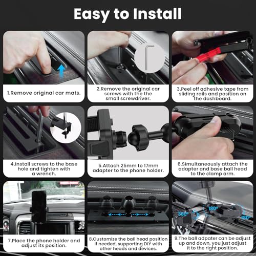 Kaishengyuan Metal Phone Mount for Ram Truck 2013-2018, Dash Mount Cell Phone Holder Compatible with RAM 1500/2500/3500 & 2019+ Classic, Metal Ball Adapter Phone Stand Arm Fit for Most Smartphones - style: Universal Mount