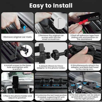 Kaishengyuan Metal Phone Mount for Ram Truck 2013-2018, Dash Mount Cell Phone Holder Compatible with RAM 1500/2500/3500 & 2019+ Classic, Metal Ball Adapter Phone Stand Arm Fit for Most Smartphones - style: Universal Mount