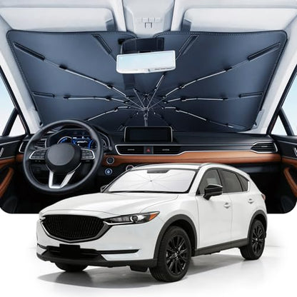 DMJN Umbrella Windshield Sun Shade for Mazda CX-5 (2017-2026), Car Sunshade for Front Windshield [Nano Ice-Crystal Coatings] UPF50+ Heat & UV Block, Protect Interior & Keep Cooler - size: For | Mazda Cx-5 (2017-2026)