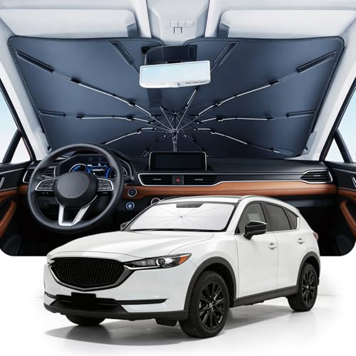 DMJN Umbrella Windshield Sun Shade for Mazda CX-5 (2017-2026), Car Sunshade for Front Windshield [Nano Ice-Crystal Coatings] UPF50+ Heat & UV Block, Protect Interior & Keep Cooler - size: For | Mazda Cx-5 (2017-2026)
