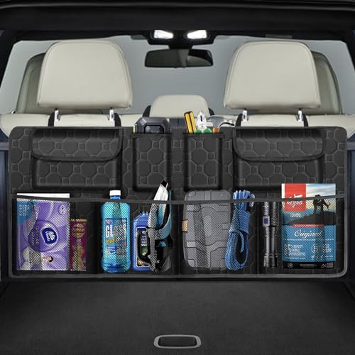 Car Trunk Organizer, Super Capacity Backseat Car Organizer for SUV/Truck/MPV(42"*18"), Hanging Car Storage Organizer with 8 Pocekts, Car Accessories for Women and Men- Black - color: Black