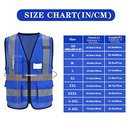 A-SAFETY Blue High Visibility Vest Reflective Safety Vest,Hi Vis Bright Neon Color with 4 Reflective Strips 7 Pockets,XXXL - color: Blue, size: 3X-Large