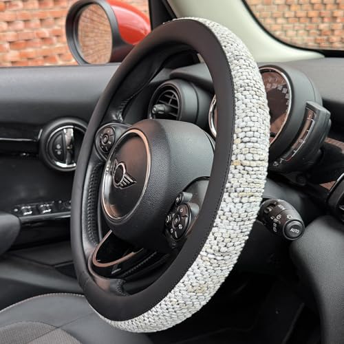 PINCTROT Chenille Leather Steering Wheel Cover, Soft Mottled Colors, Sweat-Proof, Non-Slip Grip, All-Season Comfort, Universal 14.5-15 Inch(Mottled White) - color: 2.White, size: Medium(Standard) Size[14 1/2''-15'']