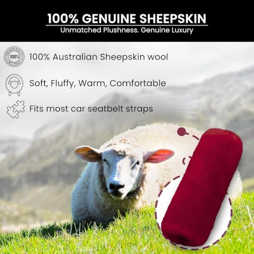 Andalus Genuine Sheepskin Car Seat Belt Cover Pad – Soft Fuzzy, Comfy Fluffy Seatbelt Covers, Shoulder Pad Neck Cushion Protector, Car Accessories for Woman, Man, Girl (Claret, 2-Pack) - color: Claret
