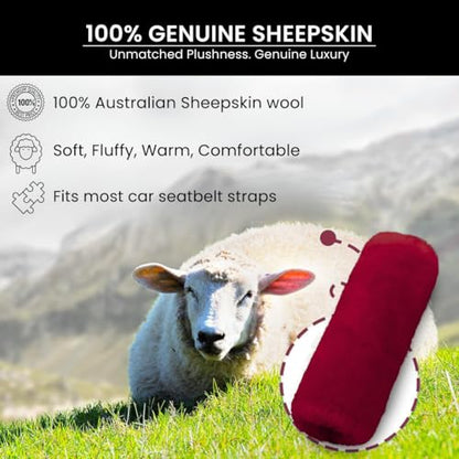 Andalus Genuine Sheepskin Car Seat Belt Cover Pad – Soft Fuzzy, Comfy Fluffy Seatbelt Covers, Shoulder Pad Neck Cushion Protector, Car Accessories for Woman, Man, Girl (Claret, 2-Pack) - color: Claret