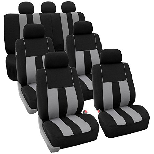 FH Group Three Row Striking Striped Full Set Car Seat Covers, Airbag Compatible & Split Ready – Universal Fit for Cars Trucks & SUVs Gray - color: Gray, size: 3 Row/7 Seater