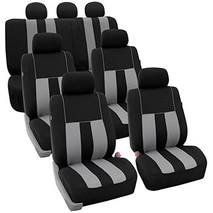 FH Group Three Row Striking Striped Full Set Car Seat Covers, Airbag Compatible & Split Ready – Universal Fit for Cars Trucks & SUVs Gray - color: Gray, size: 3 Row/7 Seater