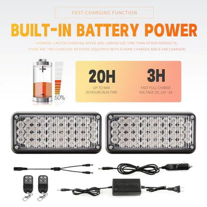 BooYu Amber/White Magnetic Flashing Strobe Light/w Controller, Battery Operated Rechargeable LED Safety Beacon Lights, Portable Emergency Warning Light Bar for Vehicles, Trucks, Car 2-Pcs - color: 2pcs Amber/White