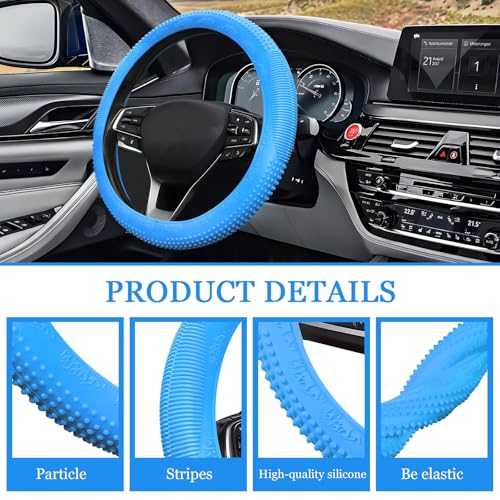 Wuyaoyao Car Steering Wheel Cover, Anti-Slip Silicone Steering Wheel Cover Protector, Non-Slip Massage Grip Auto Wheel Cover Fits 14-15 Inch, Universal Interior Car Accessories (Sky Blue) - color: Sky Blue
